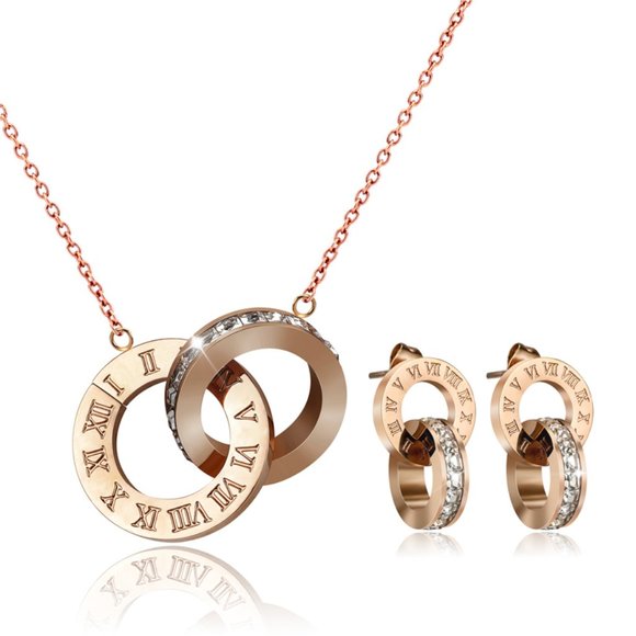 Roman Numerals Necklace & Earrings Set 18K Gold Plated - Picture 4 of 6